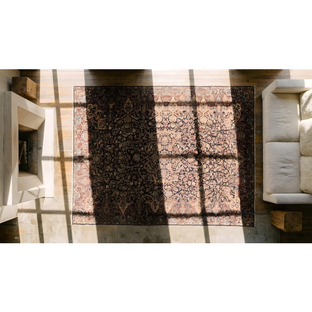 Phenomenal Navy Blue and Pink Color With Great Florid Design Antique Kirman Rug For Sale - Image 14 of 15