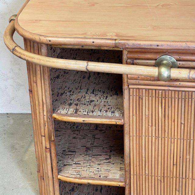 Mid-Century French Bamboo Tiki Bar with Stools, 1960s, Set of 3 For Sale - Image 4 of 10