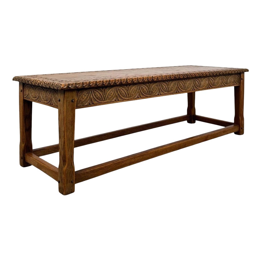 Early 20th Century Antique English Edwardian Carved Golden Oak Coffee ...