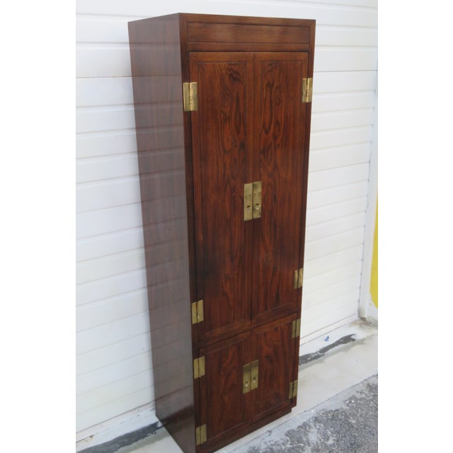 Henredon Henredon Campaign Style Tall Narrow Lacquered Armoires Chifforobes a Pair 6255 For Sale - Image 4 of 18