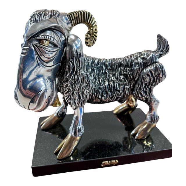 Frank Meisler “Ephraim the Goat” Limited Edition Signed Kinetic Sculpture on Marble For Sale