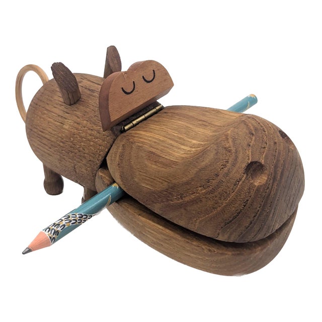1950s Wood Hippopotamus Pen Rest and Trinket Box For Sale In Miami - Image 6 of 11