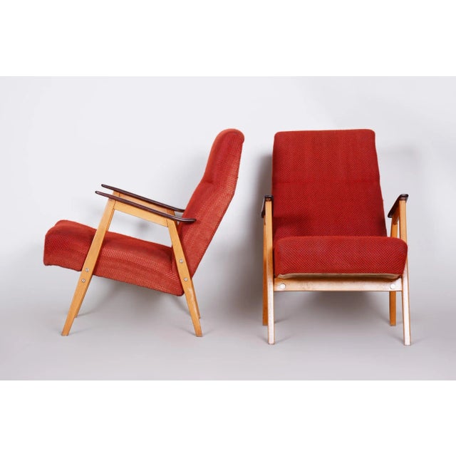 Set of Mid-Century Beech Armchairs attributed to Jaroslav Šmídek, 1950s For Sale - Image 4 of 7