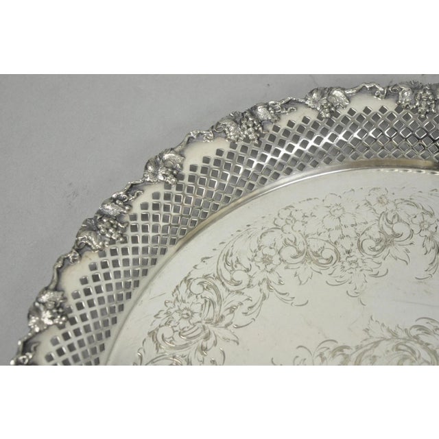Victorian Vintage Eg Webster & Son Silver Plated Grapevine Round Bar Serving Platter Tray For Sale - Image 3 of 11