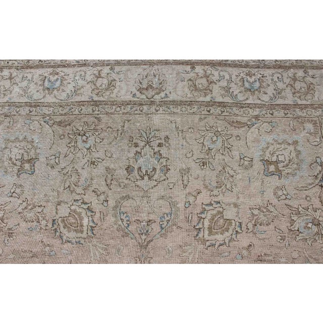 Ivory Persian Tabriz Long Rug With Floral Design in Ivory, Blue, Blush, Brown For Sale - Image 8 of 13