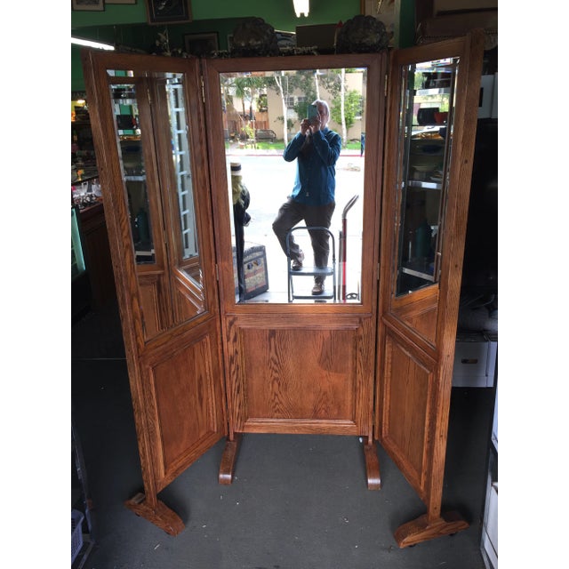 Brown Oak Trifold Mirror Dressing Mirror For Sale - Image 8 of 9