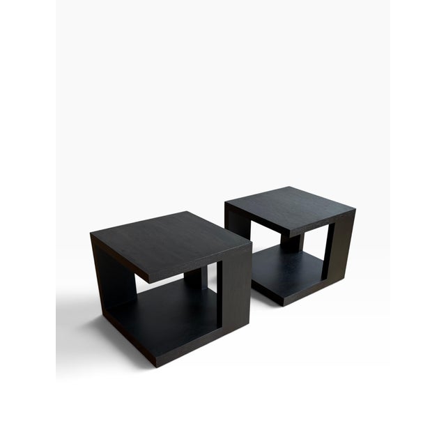 Wood Set of 2 - Attributed to Christian Liaigre "Pacha" Side Tables Ebonized Oak For Sale - Image 7 of 9