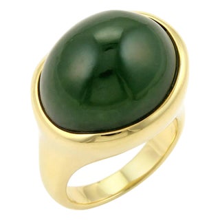 Tiffany & Co. Peretti Cabochon Green Jade 18k Yellow Gold Ring - Size 7 For Sale