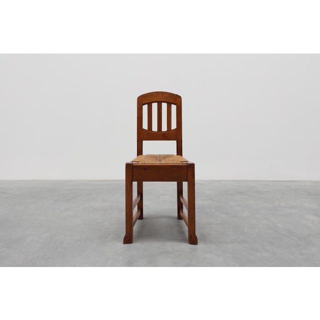 Early Art Deco Oak & Wicker Dining Chairs, Belgium, 1915, Set of 4 For Sale - Image 4 of 18
