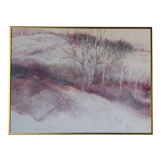 1980s Vintage Impressionist Abstract Winter Landscape Painting in Gold Aluminum Frame For Sale