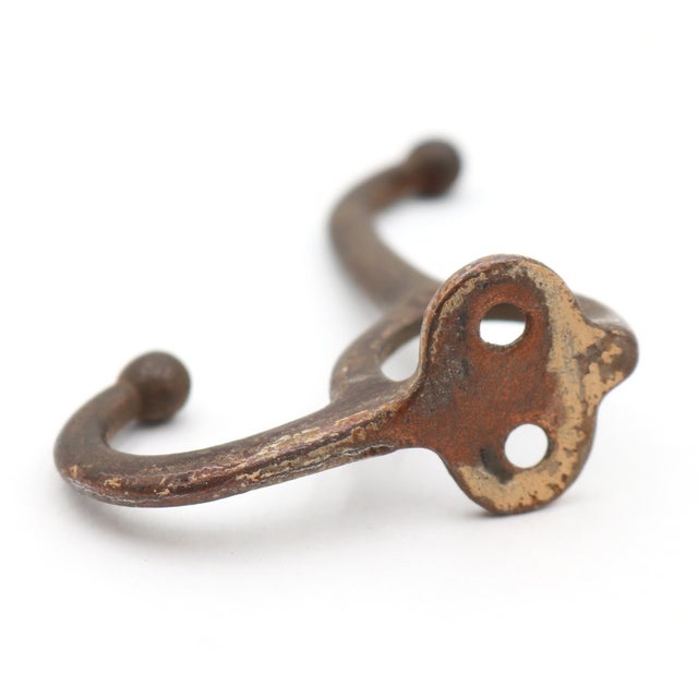 Mid 20th Century Antique Cast Iron Ball Tip Double Arm Wall Hook For Sale - Image 5 of 5