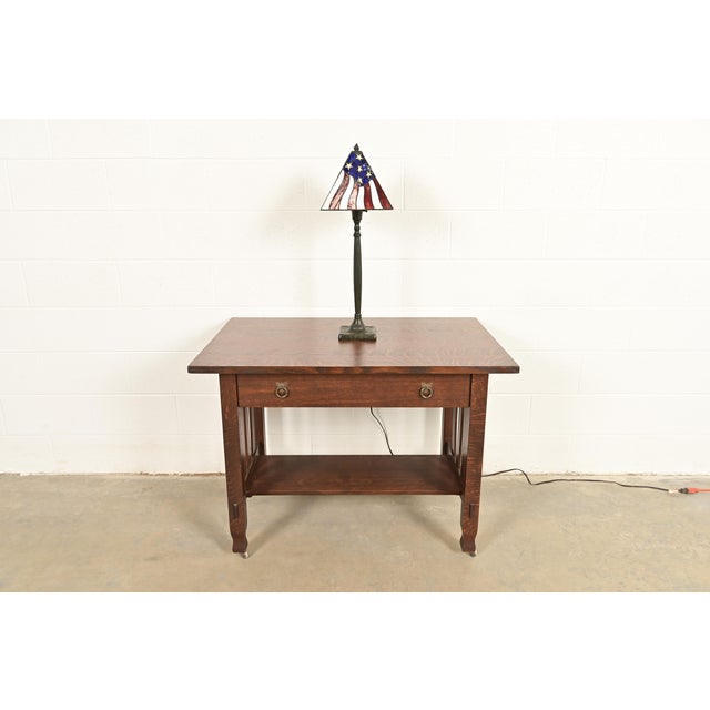 Arts & Crafts Table Lamp With American Flag Stained Glass Shade For Sale - Image 12 of 13
