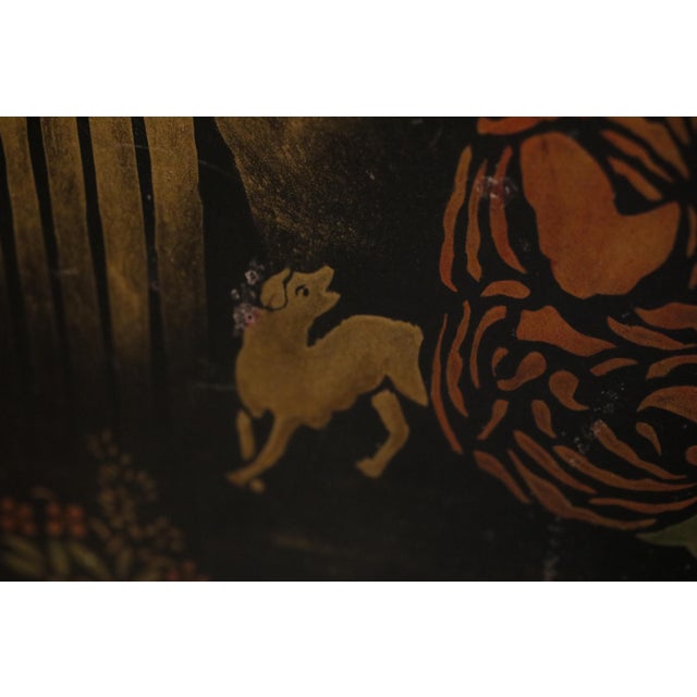 Folk Art Large Hand Painted Toleware Tray Signed S. Callnin 1969 - "The Thunderstorm" Folk Art For Sale - Image 3 of 16