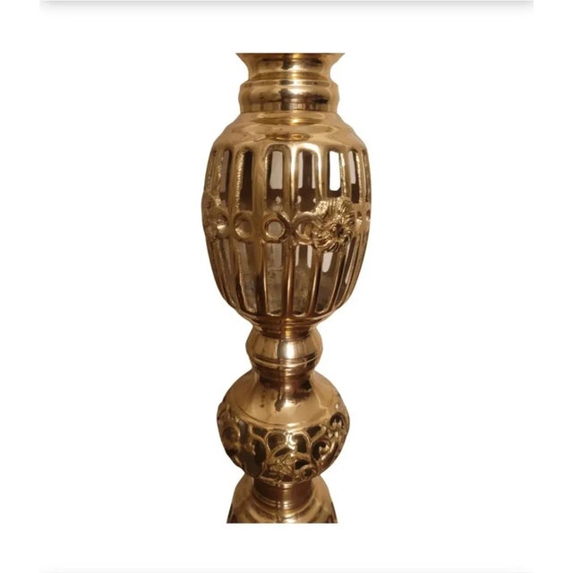 1960s Monumental Japanese James Mont Style Large Solid Brass Candle Holders, a Pair For Sale - Image 5 of 7
