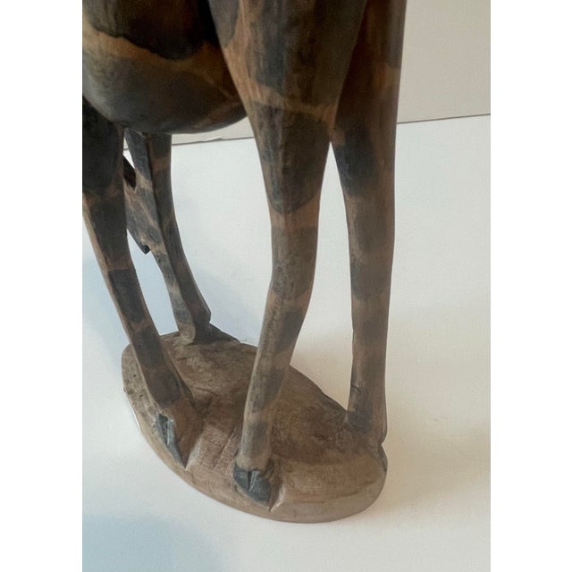 Chocolate Vintage African Hand Carved Muhuhu Wood Giraffe For Sale - Image 8 of 12