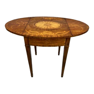 Late 20th Century Maitland Smith Floral Mixed Wood Inlaid Drop Leaf Pembroke Table.