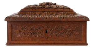 Antique French Sculptured Sewing Box in Oak, 1890s