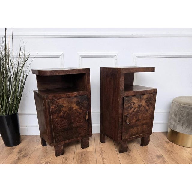 Brown Italian Art Deco Nightstands in Burl Wood, 1940s, Set of 2 For Sale - Image 8 of 10