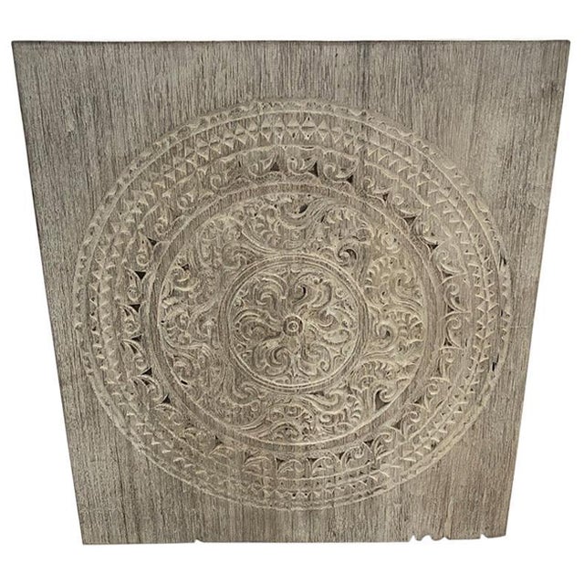 Antique hand carved merbau wood panel from Lampung, Sumatra. We have a collection in various sizes all white washed. The...