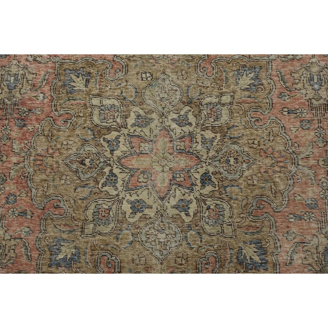 Tabriz Rug 8’8” X 11’7” Pink Wool Vintage Distressed Hand-Knotted Carpet For Sale In Philadelphia - Image 6 of 15