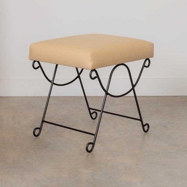 Panoplie Iron Loop Stool, Yellow Linen For Sale In Los Angeles - Image 6 of 10