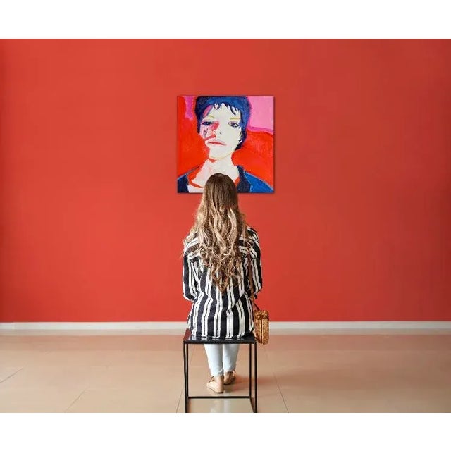 Modern Narratives — Original Portrait Original oil painting by L Haas, 24 x 24 unframed canvas, signed. Bold color and...