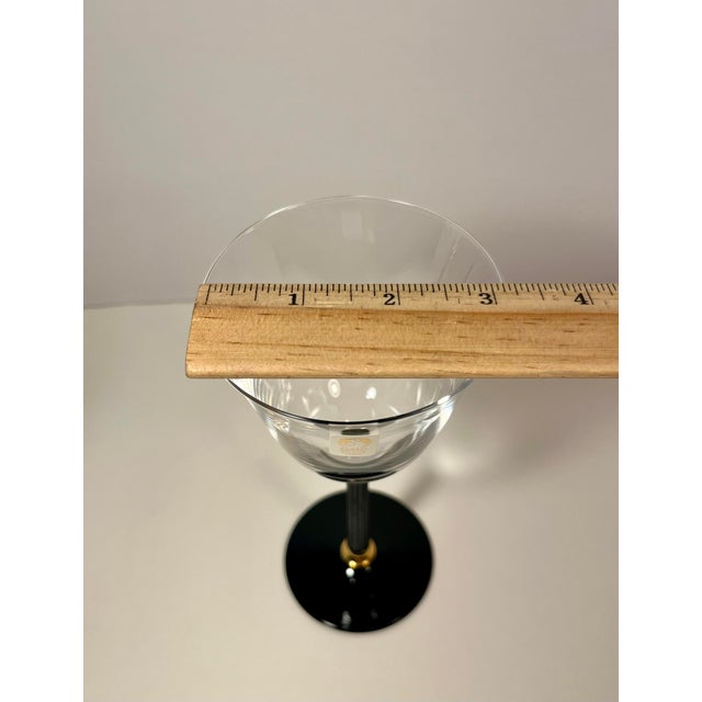 2000 - 2009 Set of 4 Discontinued Sasaki Tucano Black Stem Gold Accent Lead Crystal Wine Glasses Japan For Sale - Image 5 of 5