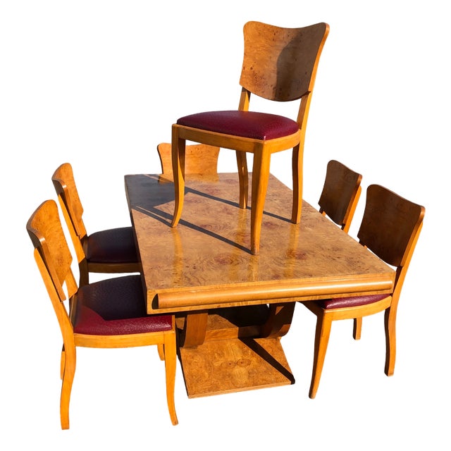 Art Deco Chairs and Table, 1930s, Set of 7 For Sale