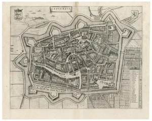 Antique Map of Leeuwarden, Capital of Friesland, Netherlands by Blaeu, 1649
