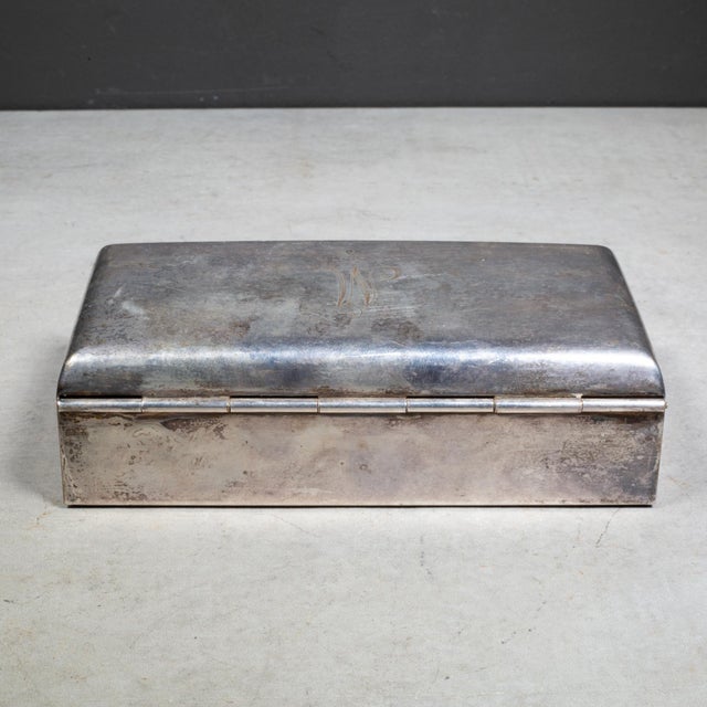 Silver Monogrammed "M" Silver Plated Cigarette Box c.1950 For Sale - Image 8 of 9