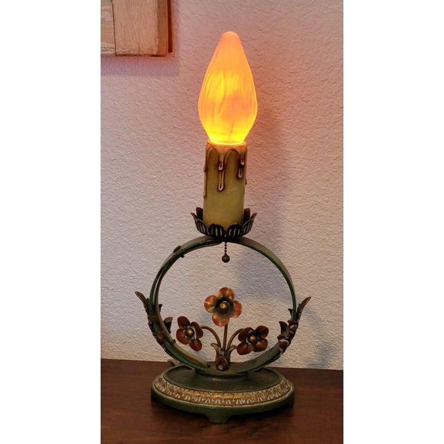 Very Rare Pair of 1920s Moe Bridges Art Nouveau Floral Design Boudoir Lamps For Sale - Image 12 of 12