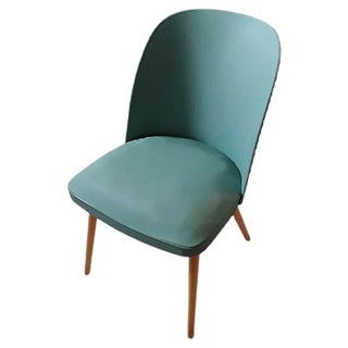 Vintage Chair with Rounded Green Synthetic Leather Back For Sale