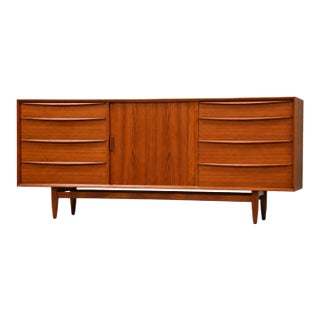 1950s Refinished 75” Danish Modern Teak Sideboard Credenza Dresser by Falster For Sale