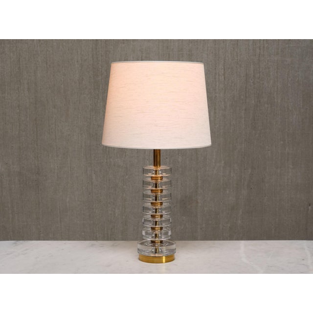 Table Lamp in Brass and Glass by Carl Fagerlund for Orrefors, Sweden, 1950s For Sale - Image 13 of 15