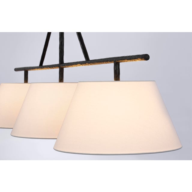 Collette Large Linear Pendant in Aged Iron with Linen Shade Designer: Suzanne Kasler Fixture Height: 28" Min. Custom...