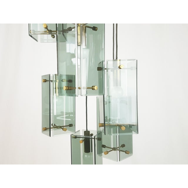 Metal Italian Teak Pendant Lamp in Gilt Aluminum and Smoked Glass, 1960s For Sale - Image 7 of 17