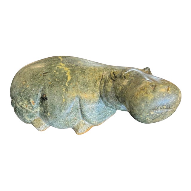 Vintage Carved Stone Hippo Figurine For Sale
