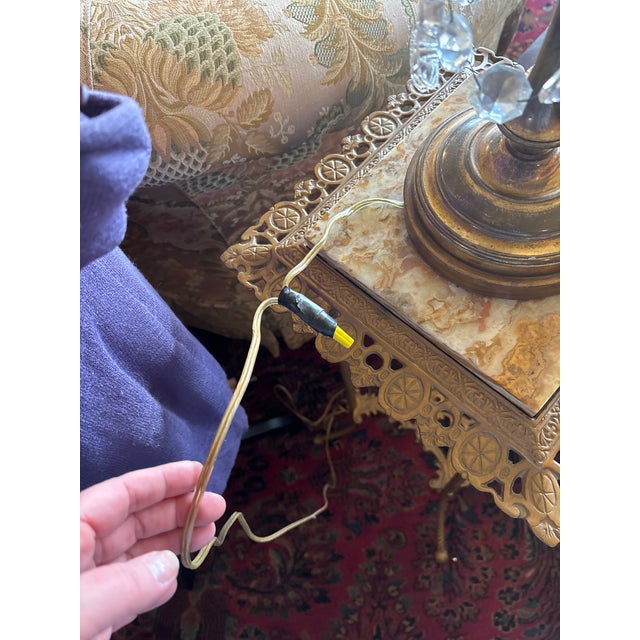Brass Antique Brass and Crystal Lamp For Sale - Image 8 of 10