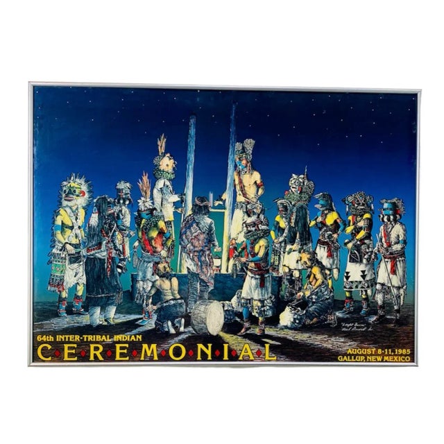 1986 Neil David, Sr. Gallup, New Mexico 64th Inter-Tribal Indian Ceremonial Poster Titled "A Night Dance" For Sale - Image 10 of 10