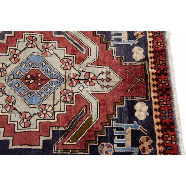 Vintage Handmade North West Persian Red Geometric Wool Runner Rug 3'3" X 10'7" For Sale In New York - Image 6 of 11