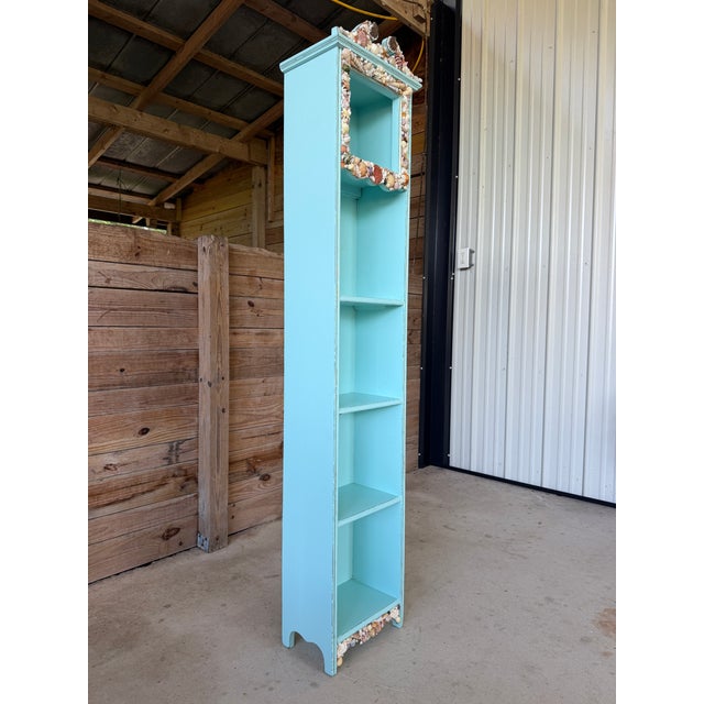 Wood Vintage Grandfather Clock Bookcase With Seashell Mosaic Coastal Folk Art For Sale - Image 7 of 12