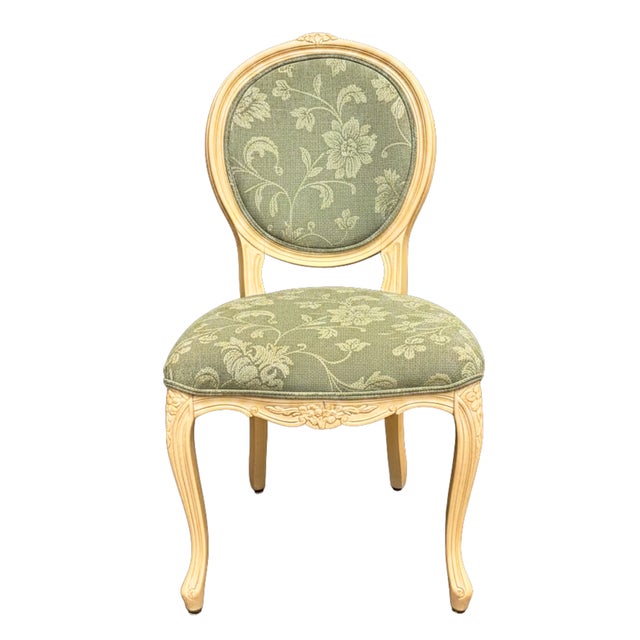 Wood French Louis XVI Style Dining Chairs and Armchairs in Faded Teal Floral Upholstery, 1950s, Set of 8 For Sale - Image 7 of 11