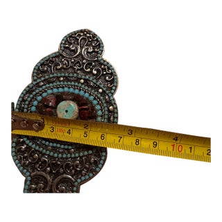 Vintage Heavy Brass Buckle With Turquoise & Inset Stones, Used -Great Shape For Sale