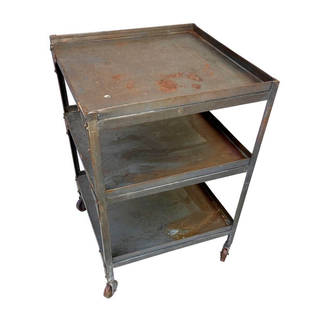 Mid-Century Modern Pr. MCM Industrial Rolling Side Tables For Sale - Image 3 of 18