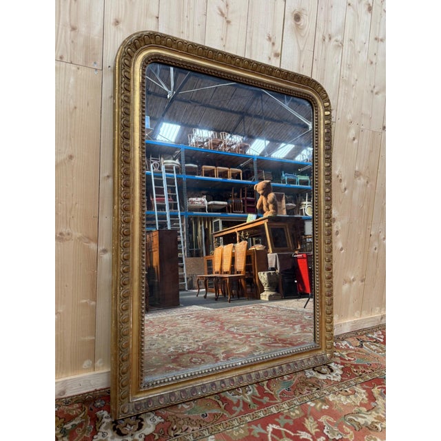 Wood Louis Philippe Mirror Gilded with Gold Leaf, 1800s For Sale - Image 7 of 7