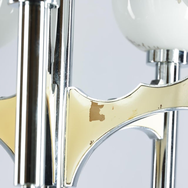 5-Light Chandelier in Chrome with Hand-Painted Glass Lamp Shades by Gaetano Sciolari, Italy, 1960s For Sale - Image 11 of 13