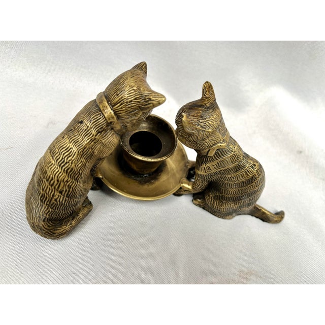 Mid 20th Century Vintage Bronze Cats With Cup Sculpture For Sale - Image 4 of 12