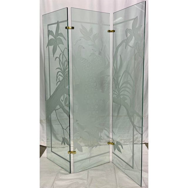 Vintage Contemporary Hollywood Regency Etched Glass Peacock Room