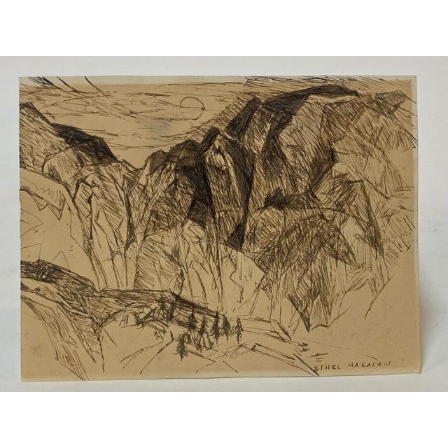1950s Ethel Magafan " Evening Moon" Pen and Ink Drawing For Sale - Image 5 of 11