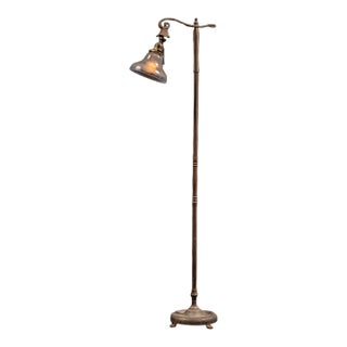 Early 20th Century Art Nouveau Ball Joint Bridge Arm Lamp With Blue Floral Lamp For Sale